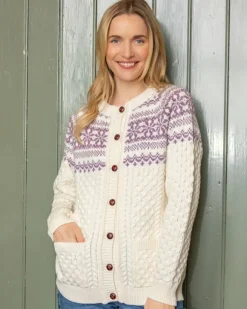 Outlet Sweater Shop Fairisle Merino Wool Cardigan - Natural