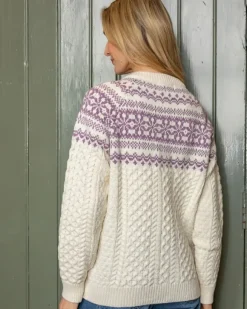 Outlet Sweater Shop Fairisle Merino Wool Cardigan - Natural