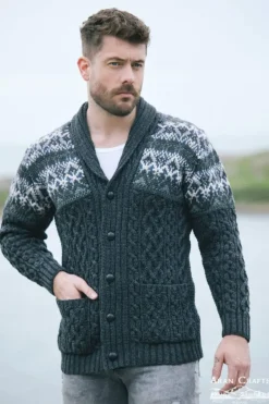 Sale Sweater Shop Fairisle Shawl Cardigan Charcoal