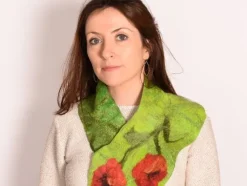 New Sweater Shop Felt Leaf Scarf Poppy Flower