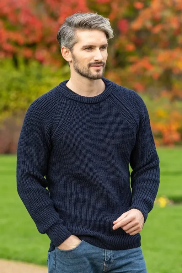 Hot Sweater Shop Fisherman Rib Sweater Navy