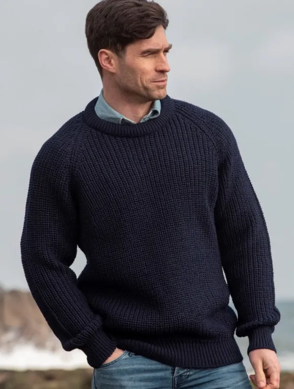 Clearance Sweater Shop Fisherman Ribbed Crew Navy