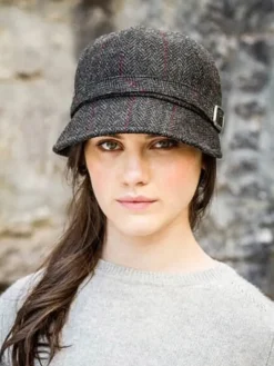 Best Sweater Shop Flapper Cap Charcoal Red Herringbone Colour 31.