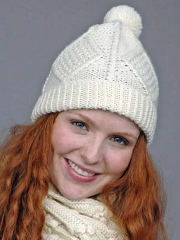 Hot Sweater Shop Hand Knit Aran Hat with bobble Natural