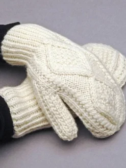 Fashion Sweater Shop Hand Knit Aran Mittens Natural