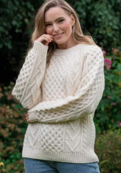 Hot Sweater Shop Handknit Aran Sweater Merino Wool Natural