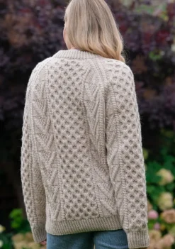 Hot Sweater Shop Handknit Aran Sweater Merino Wool Natural