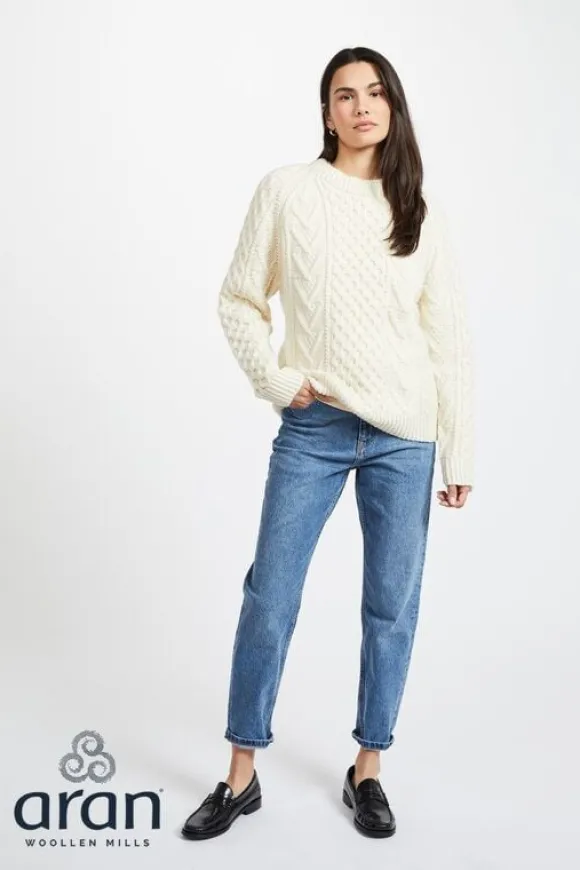 Hot Sweater Shop Handknit Aran Sweater Merino Wool Natural