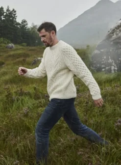 Fashion Sweater Shop Handknit Irish Aran Fisherman Sweater NATURAL
