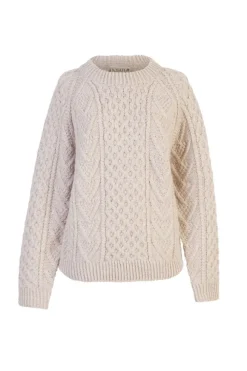 Hot Sweater Shop Handknit Womens Plus Size Aran Sweater Beige
