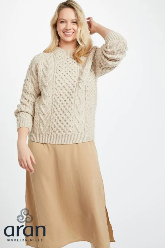 Hot Sweater Shop Handknit Womens Plus Size Aran Sweater Beige