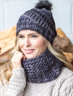Fashion Sweater Shop Handmade in Ireland - Snood and Bobble Hat Set - Grey