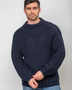 Online Sweater Shop Heavy Ribbed Merino Wool Sweater Navy