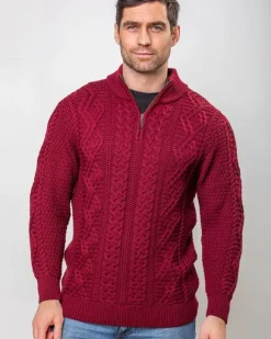 New Sweater Shop Heavyweight Extra Fine Merino Wool Half Zip Sweater - Berry