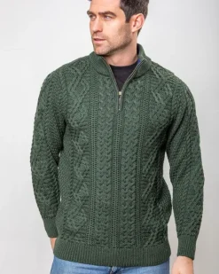 Sale Sweater Shop Heavyweight Extra Fine Merino Wool Half Zip Sweater - Forest Green