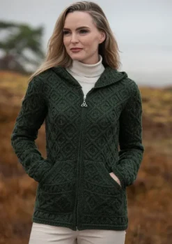 New Sweater Shop Honeycomb Hooded Cardigan Army Green