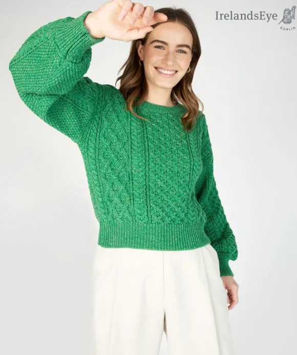 Discount Sweater Shop Honeysuckle Cropped Aran Sweater Green Marl