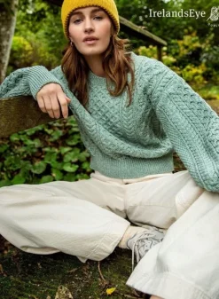 Best Sweater Shop Honeysuckle Cropped Aran Sweater Sage