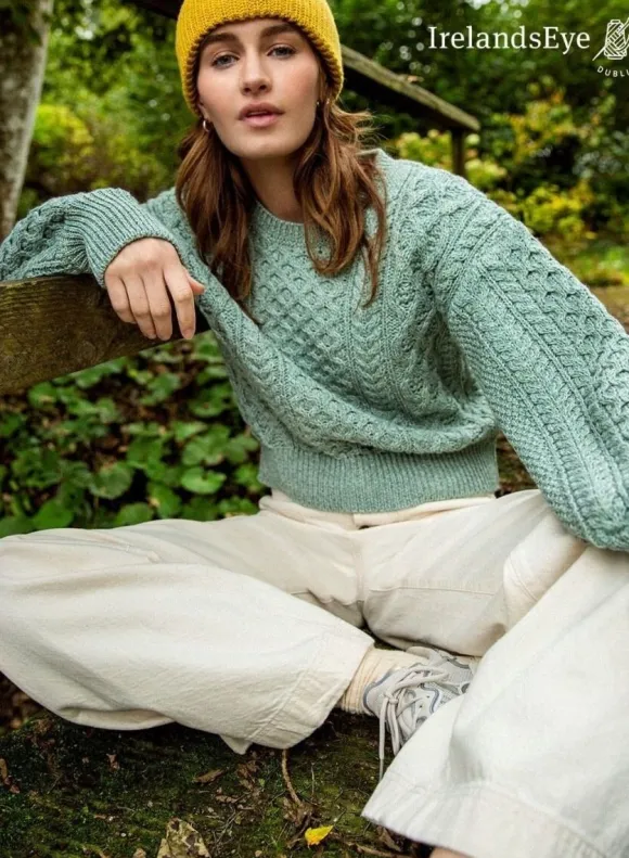 Best Sweater Shop Honeysuckle Cropped Aran Sweater Sage