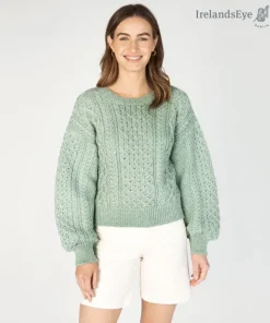 Best Sweater Shop Honeysuckle Cropped Aran Sweater Sage