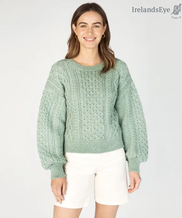 Best Sweater Shop Honeysuckle Cropped Aran Sweater Sage