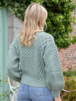 Best Sweater Shop Honeysuckle Cropped Aran Sweater Sage