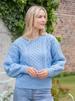 Online Sweater Shop Honeysuckle Cropped Aran Sweater Morning Sky