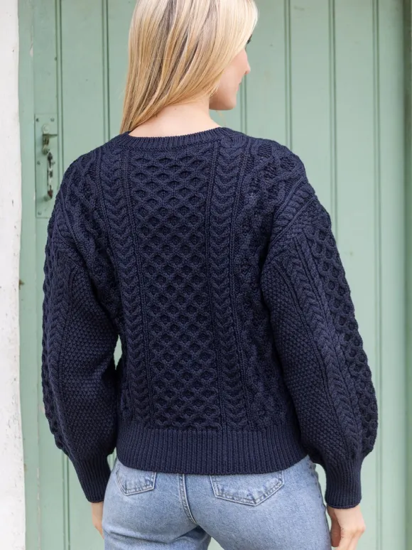 Outlet Sweater Shop Honeysuckle Cropped Aran Sweater Navy