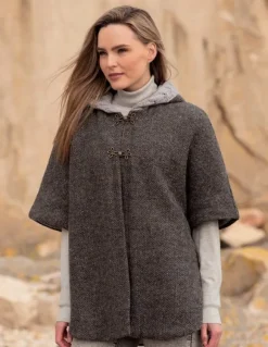 Outlet Sweater Shop Hooded Tweed Cape - Charcoal