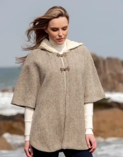 Fashion Sweater Shop Hooded Tweed Cape - Natural