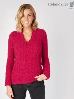 Fashion Sweater Shop Horseshoe Cable v Neck Sweater - Bramble