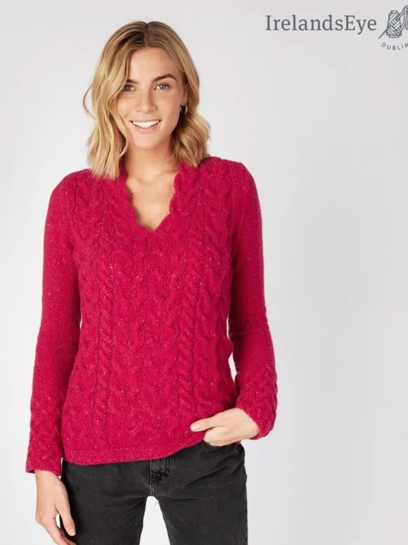 Fashion Sweater Shop Horseshoe Cable v Neck Sweater - Bramble