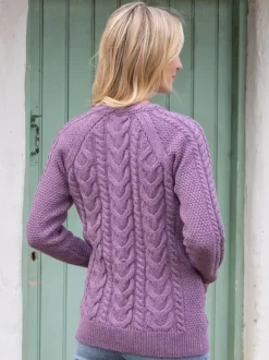 New Sweater Shop Irish Aran Cardigan Lavender