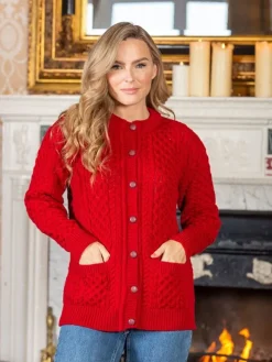 Sale Sweater Shop Irish Aran Cardigan Red