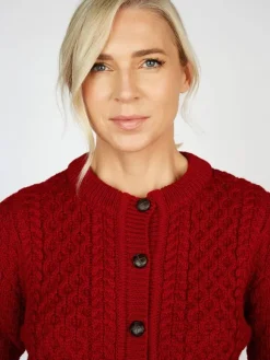Sale Sweater Shop Irish Aran Cardigan Red