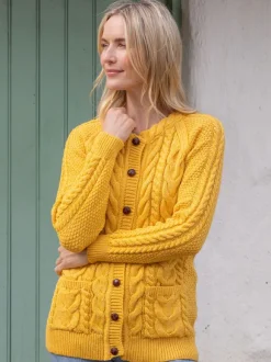 Clearance Sweater Shop Irish Aran Cardigan Yellow