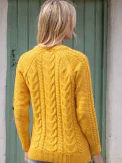 Clearance Sweater Shop Irish Aran Cardigan Yellow