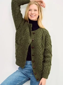 Best Sweater Shop Irish Aran Handknit Lumber Cardigan Green