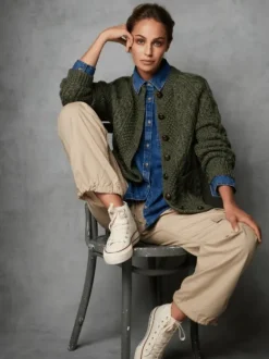 Best Sweater Shop Irish Aran Handknit Lumber Cardigan Green
