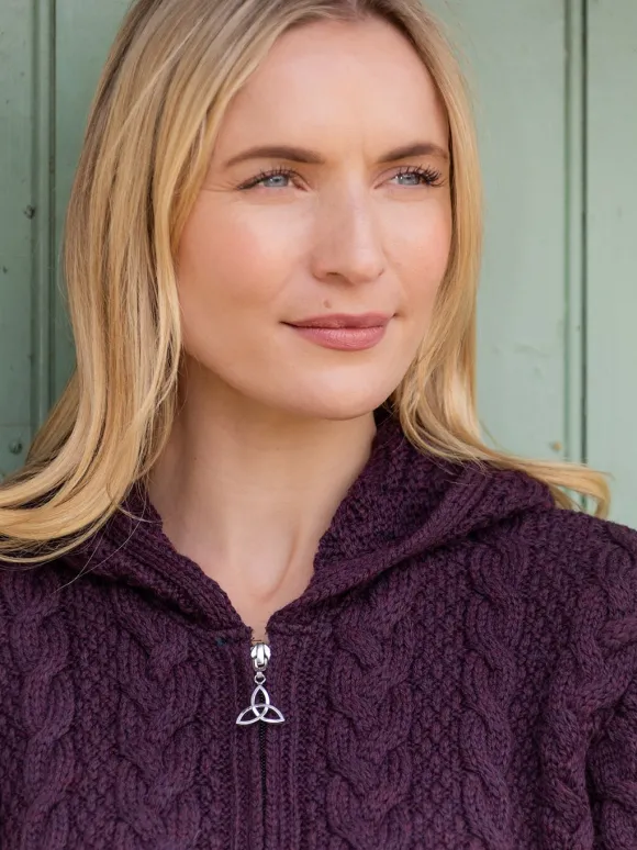 Hot Sweater Shop Irish Aran Hooded Coat Damson