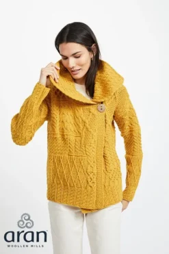 Hot Sweater Shop Irish Aran One Button Cardigan