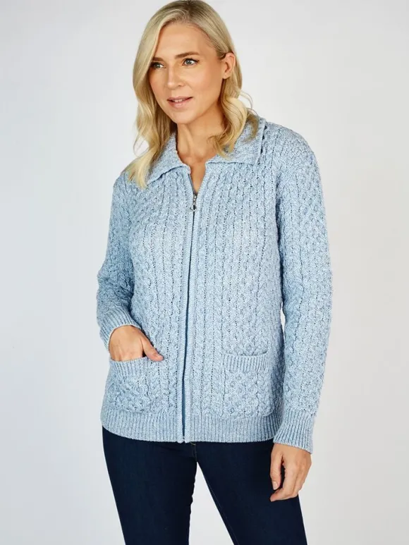 Best Sweater Shop Irish Cardigan with Zip Sky Blue