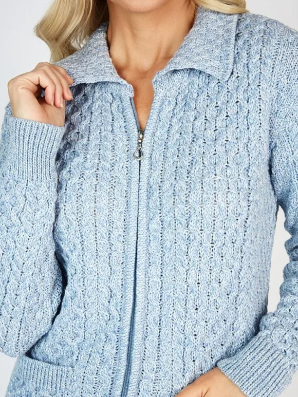 Best Sweater Shop Irish Cardigan with Zip Sky Blue