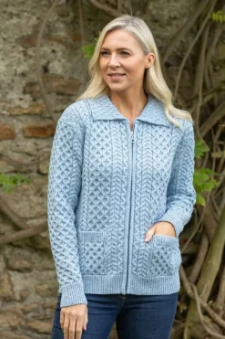 Best Sweater Shop Irish Cardigan with Zip Sky Blue