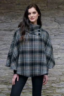 Sale Sweater Shop Irish Tweed Poncho Grey Mix Col : 21