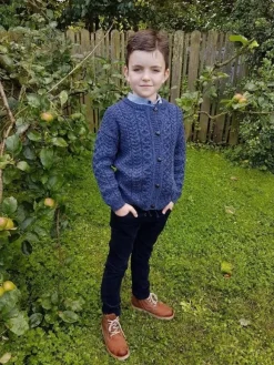 New Sweater Shop Kids Aran Cardigan Denim Marl