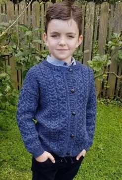 New Sweater Shop Kids Aran Cardigan Denim Marl