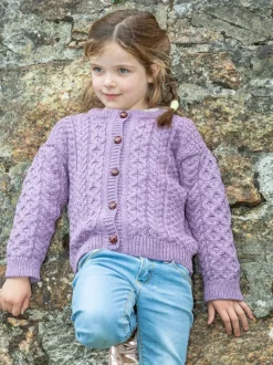 Outlet Sweater Shop Kids Aran Cardigan Lavander