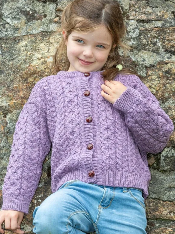 Outlet Sweater Shop Kids Aran Cardigan Lavander