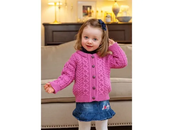 New Sweater Shop Kids Aran Cardigan Pink